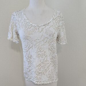 120% Linen Cream Gold Accenta  Women's Top S